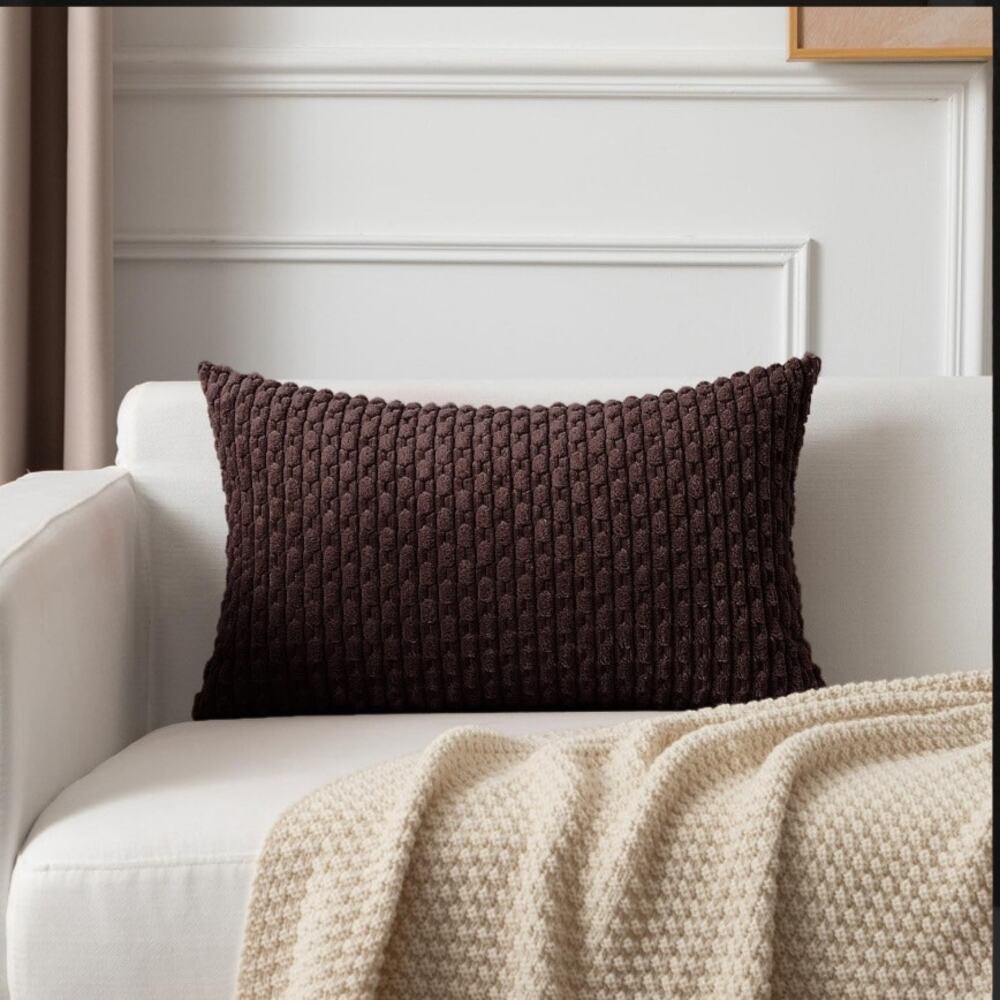 Kevin Textile Corduroy Lumbar Pillow Cover 14"x22", Coffee